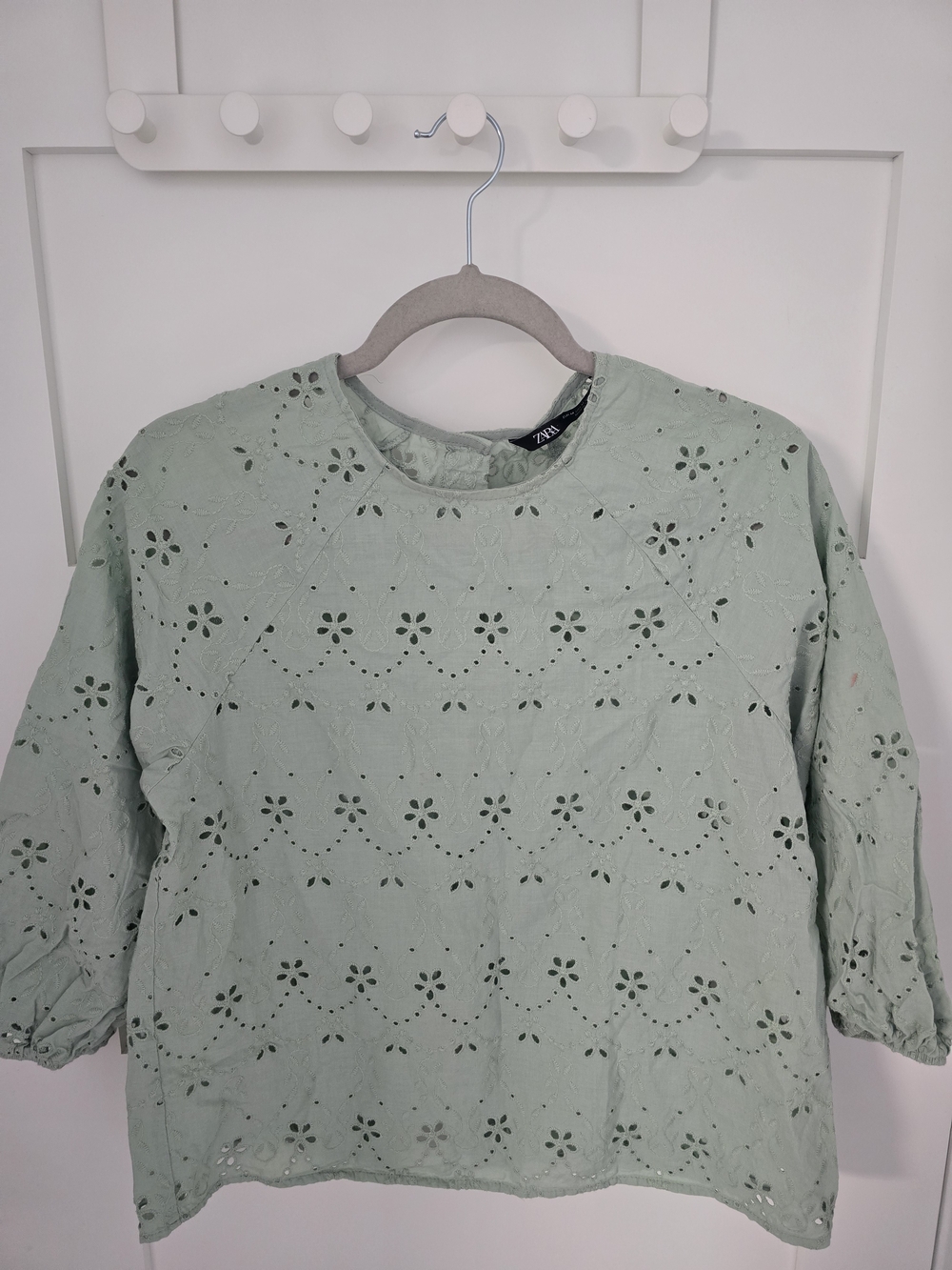 Zara Sage Green Eyelet Cotton Blouse
